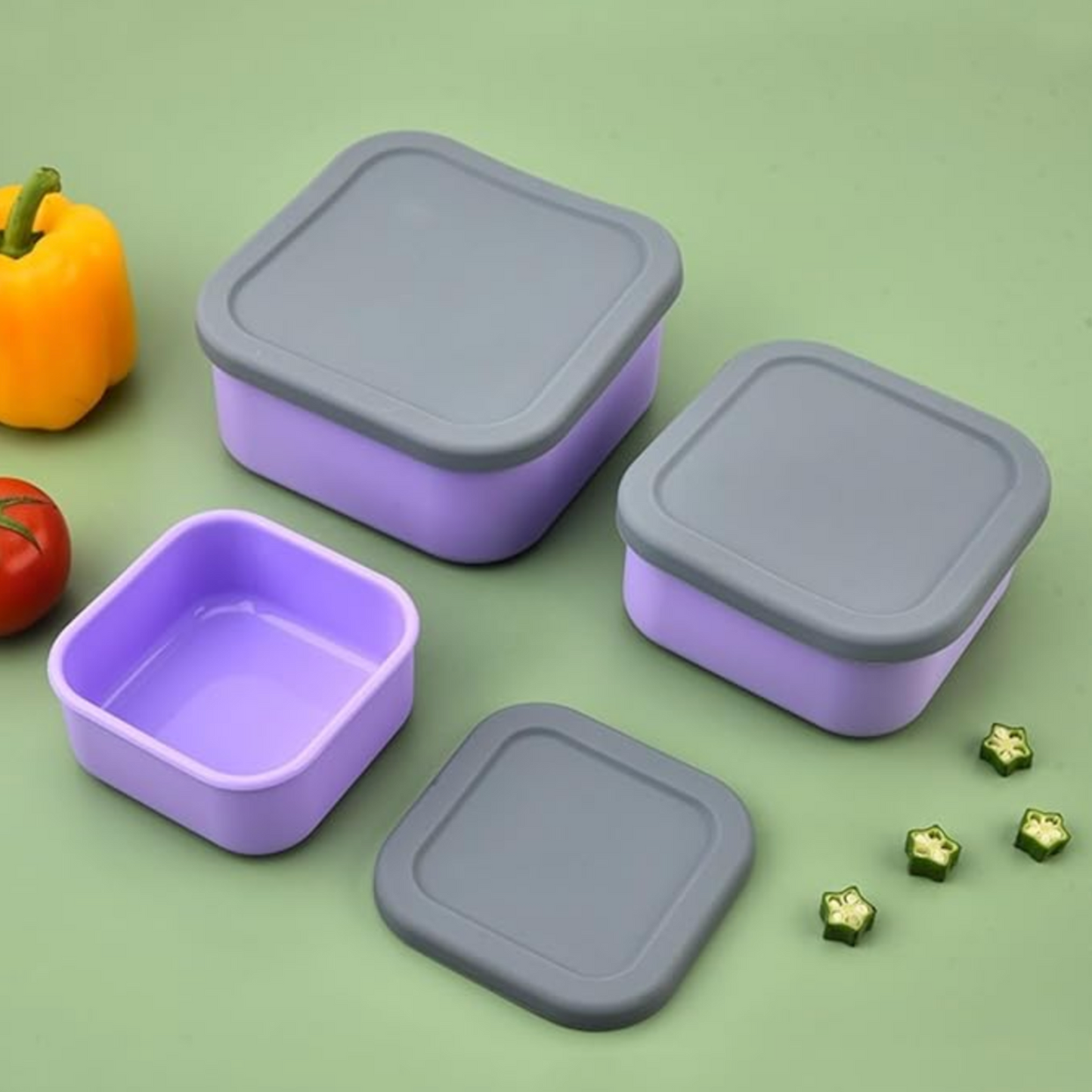 3-Piece Stackable Silicone Food Storage Container Set
