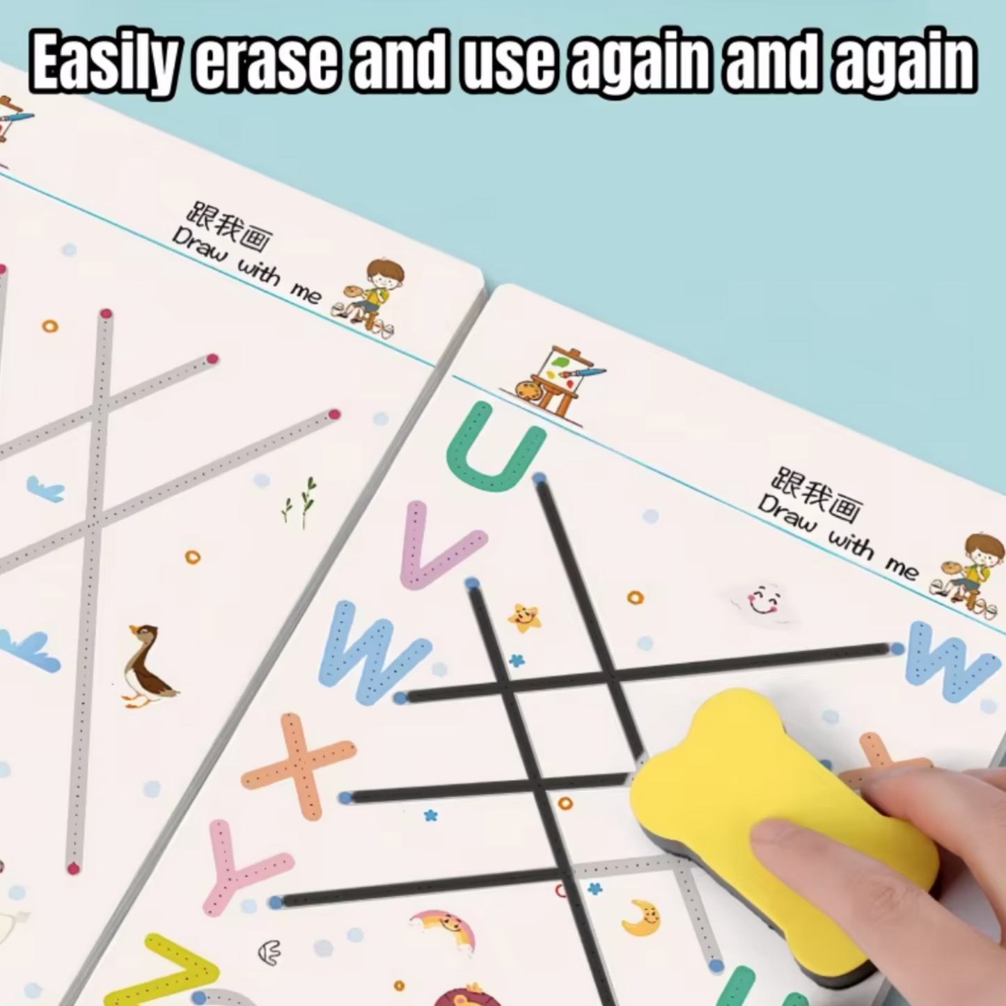 4-Piece Reusable Trace & Learn Activity Workbook Set for Kids