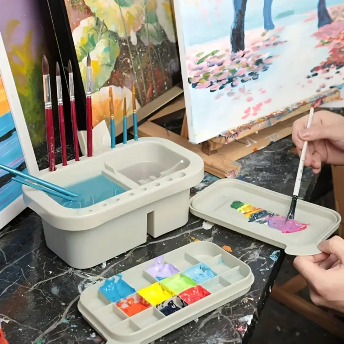 3-in-1 Paint Brush Washer, Holder & Mixing Palette