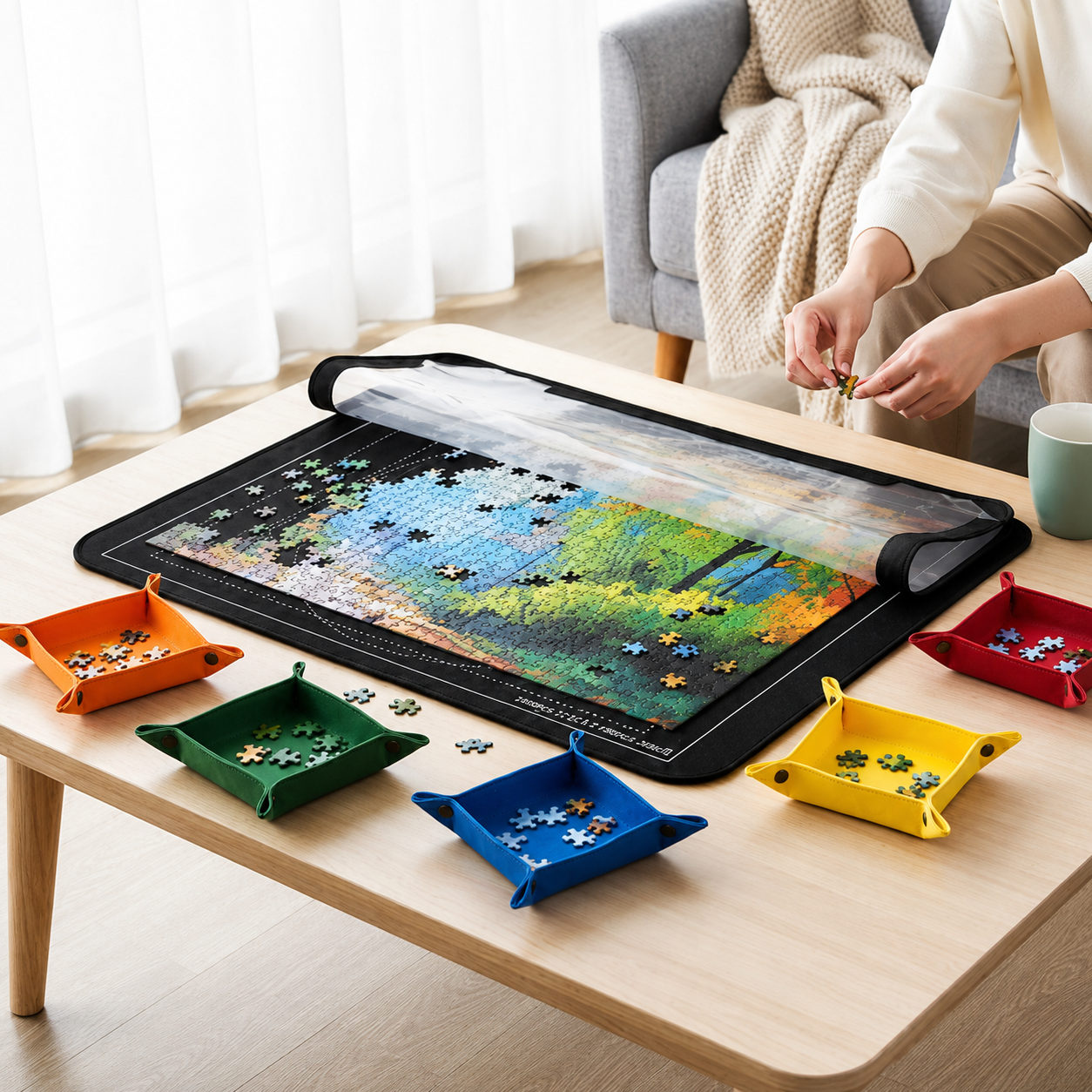 Portable Puzzle Board with Cover & Sorting Trays