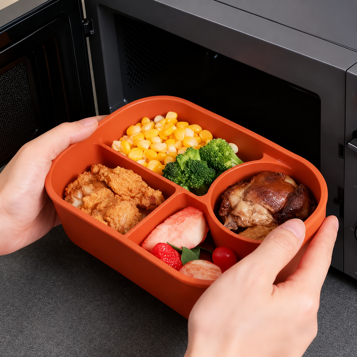 3-Piece Silicone 4-Compartment Food Container Set