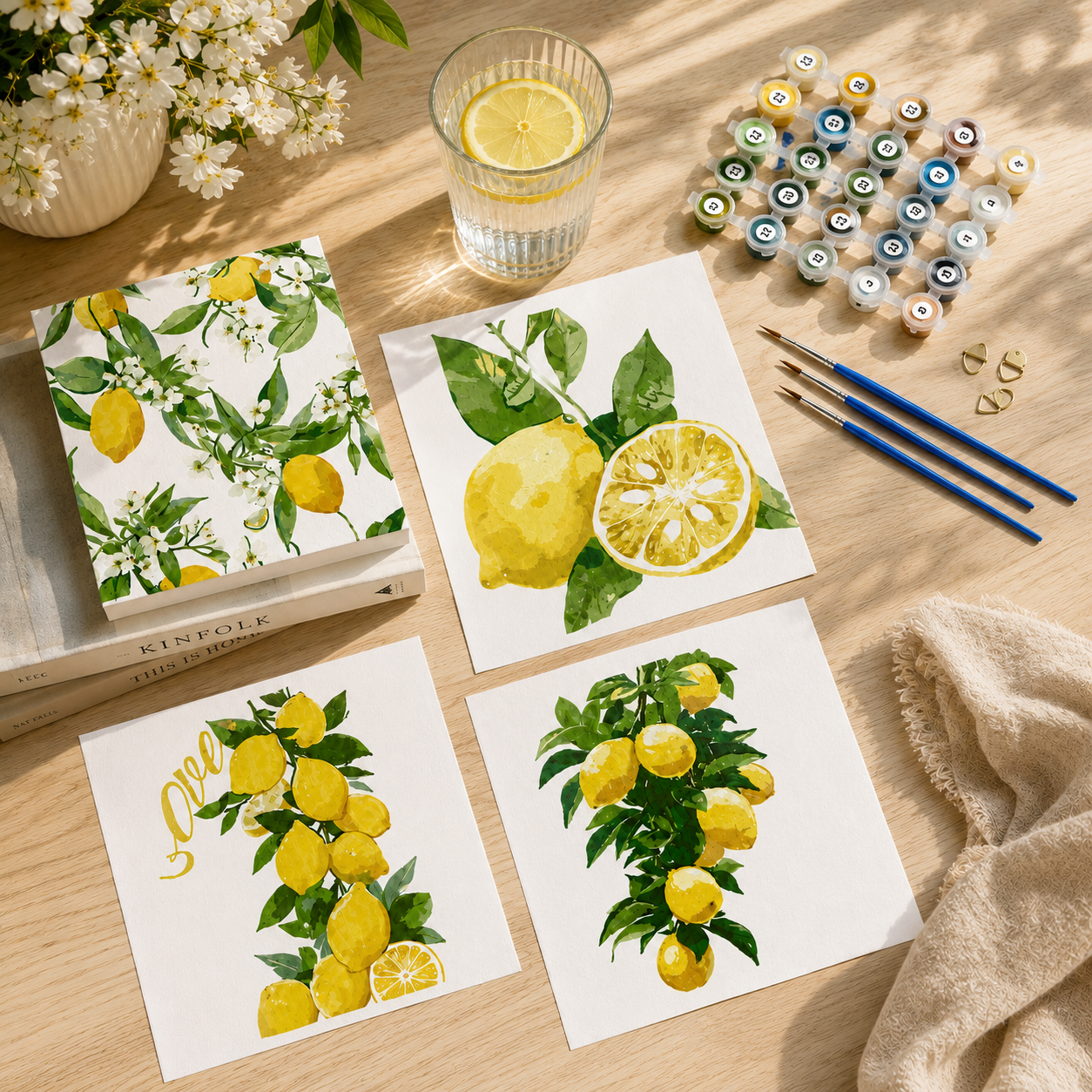 Set of 4 Paint by Numbers Canvas Kit - Lemon Blossom (30 x 20cm)