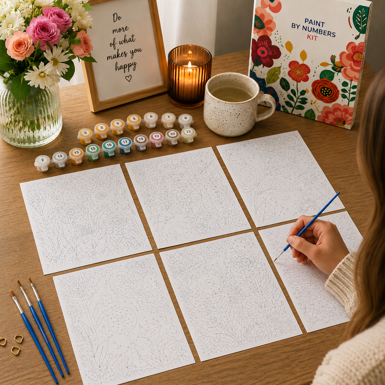 Set of 6 Paint by Numbers Canvas Kit - Vibrant Floral (30 x 20cm)