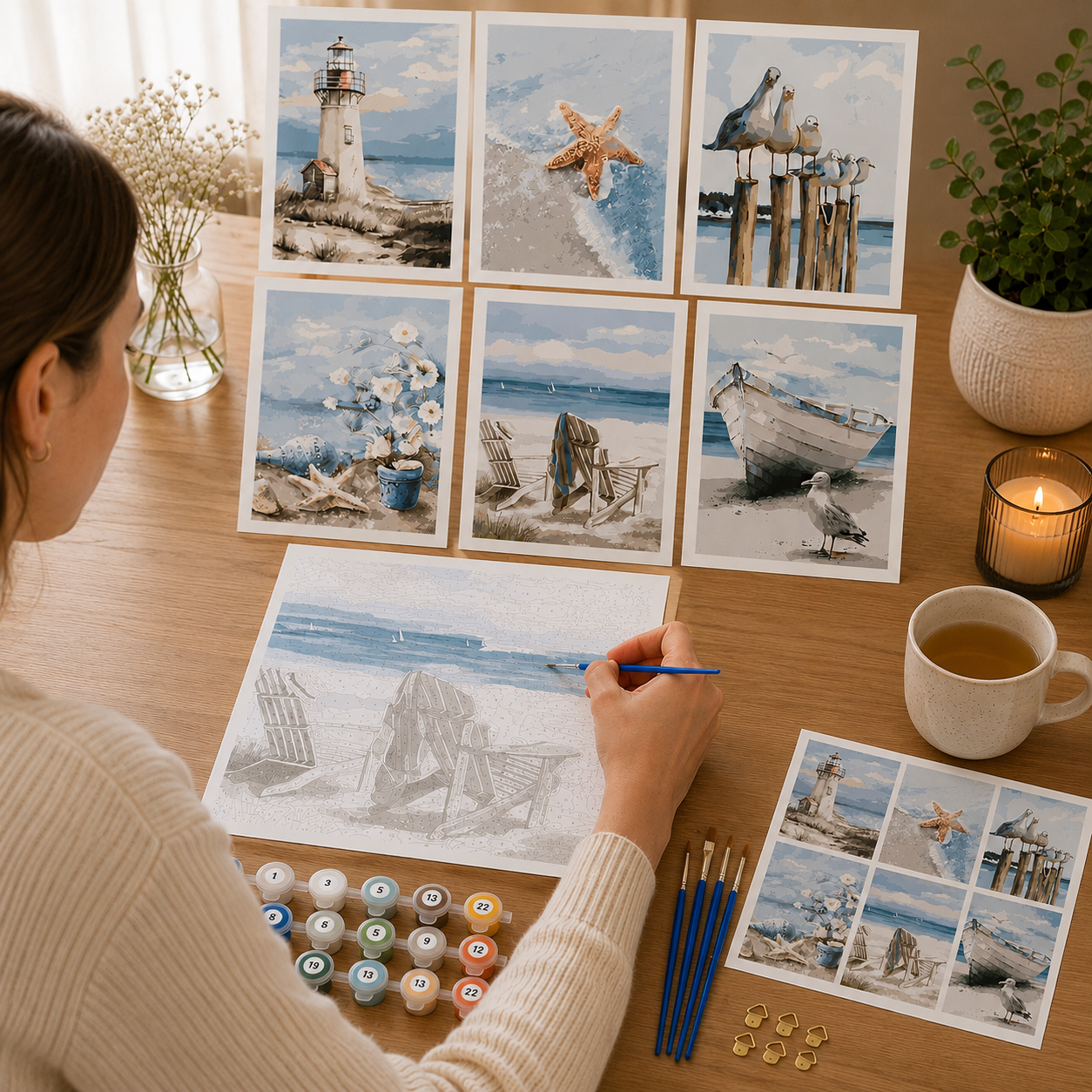 Set of 6 Paint by Numbers Canvas Kit - Ocean Vibes (30 x 20cm)