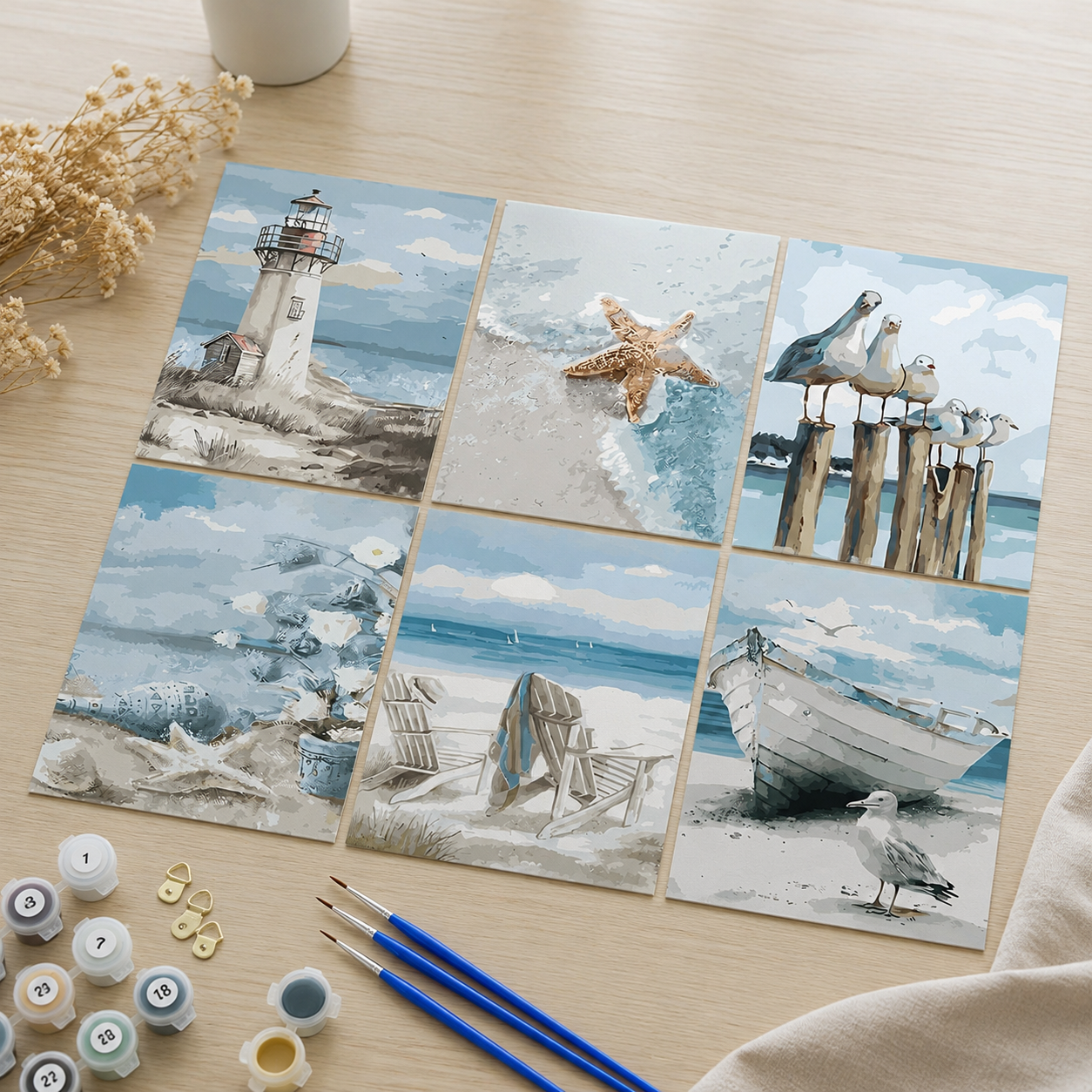 Set of 6 Paint by Numbers Canvas Kit - Ocean Vibes (30 x 20cm)