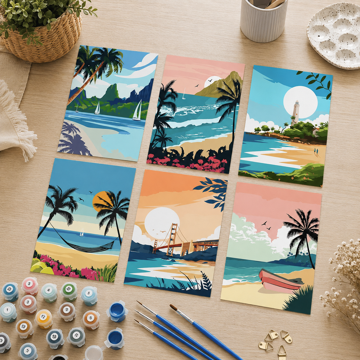 Set of 6 Paint by Numbers Canvas Kit - Beach Views (30 x 20cm)