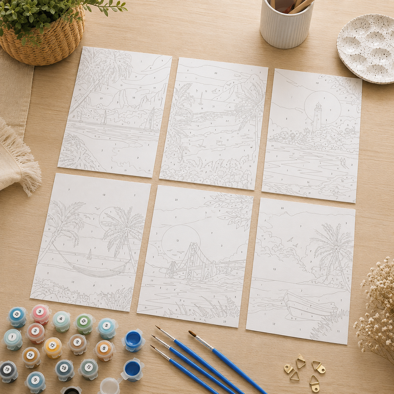 Set of 6 Paint by Numbers Canvas Kit - Beach Views (30 x 20cm)