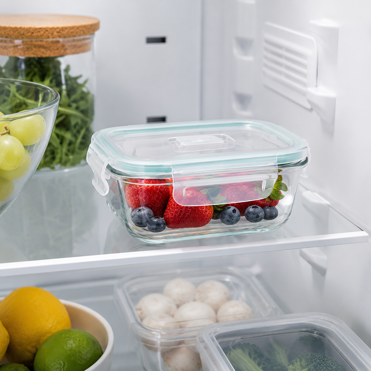 Set of 4 Leak-Proof Glass Food Containers - Square