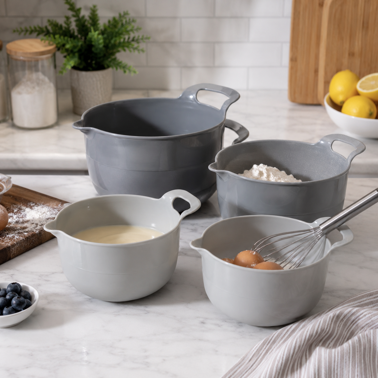 4-Piece Nesting Mixing Bowl Set with Pour Spout & Handles