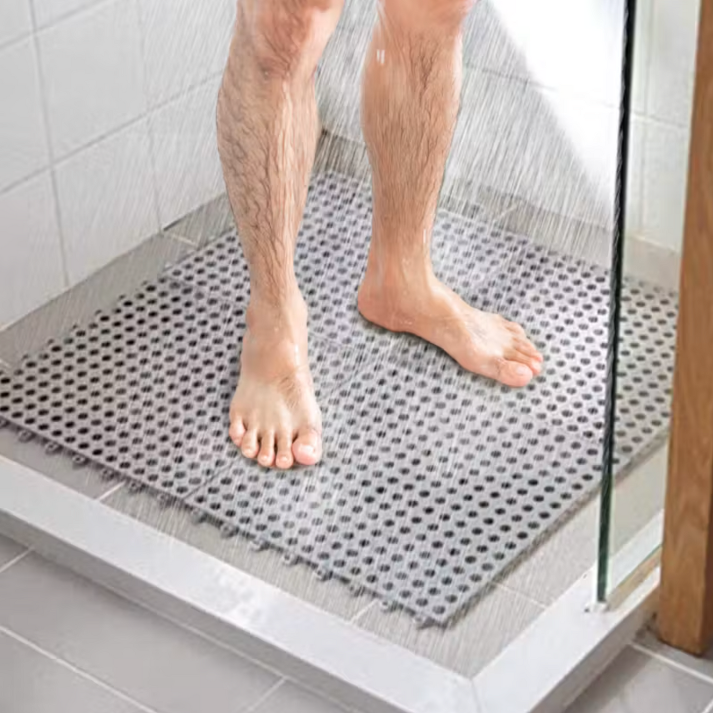 Anti-Slip Interlocking Shower Mat Tiles - 4 Pack