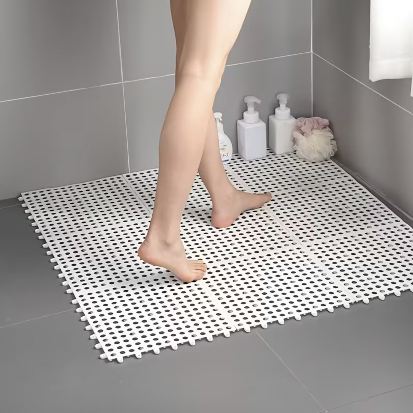 Anti-Slip Interlocking Shower Mat Tiles - 4 Pack