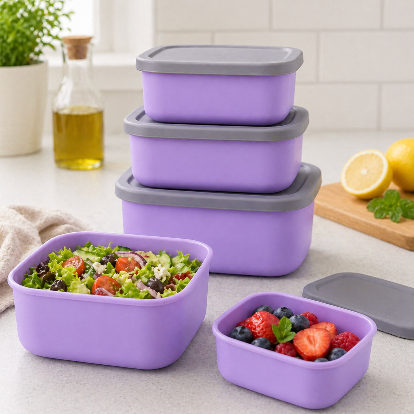 3-Piece Stackable Silicone Food Storage Container Set