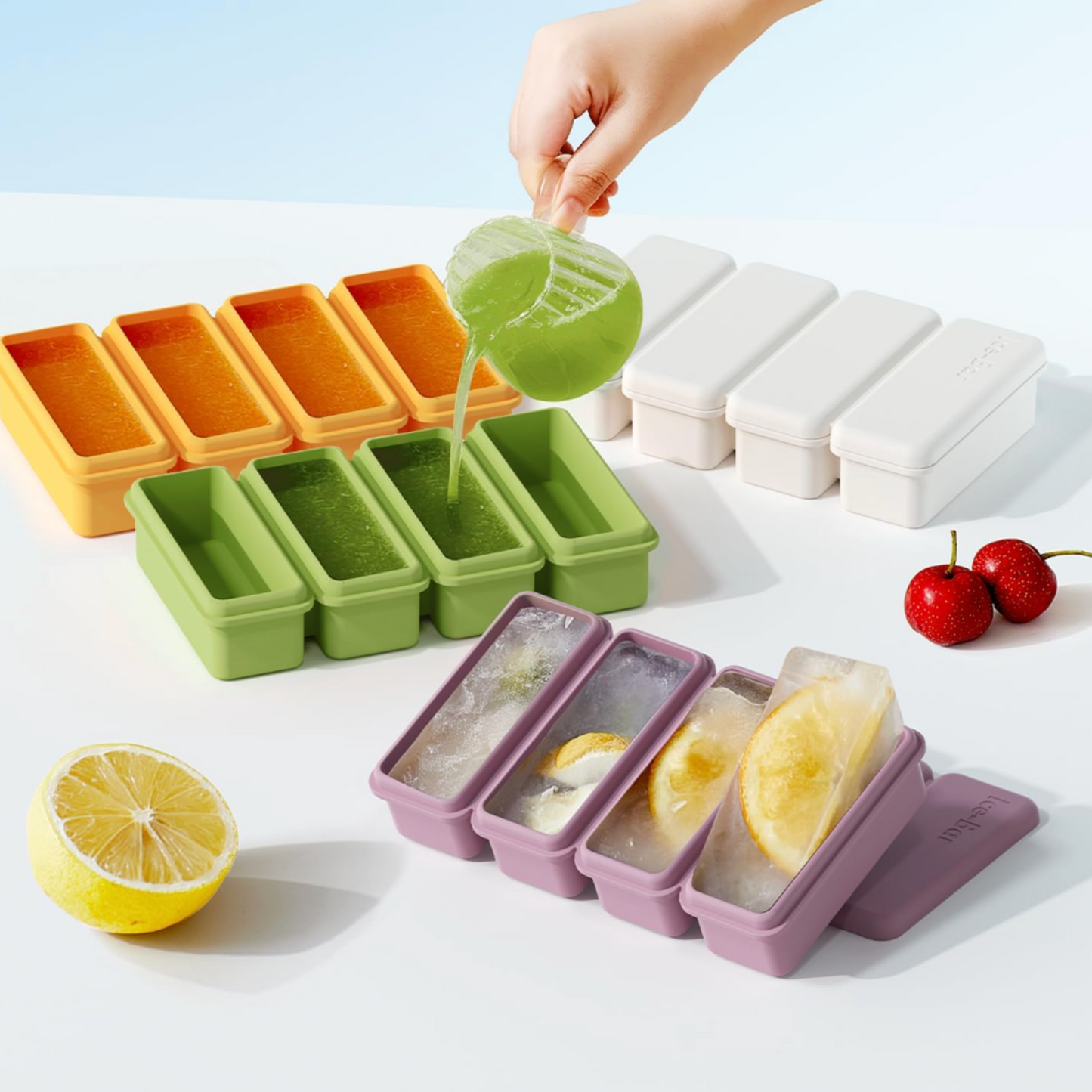 4-Compartment Silicone Ice-Bar Tray with Lid