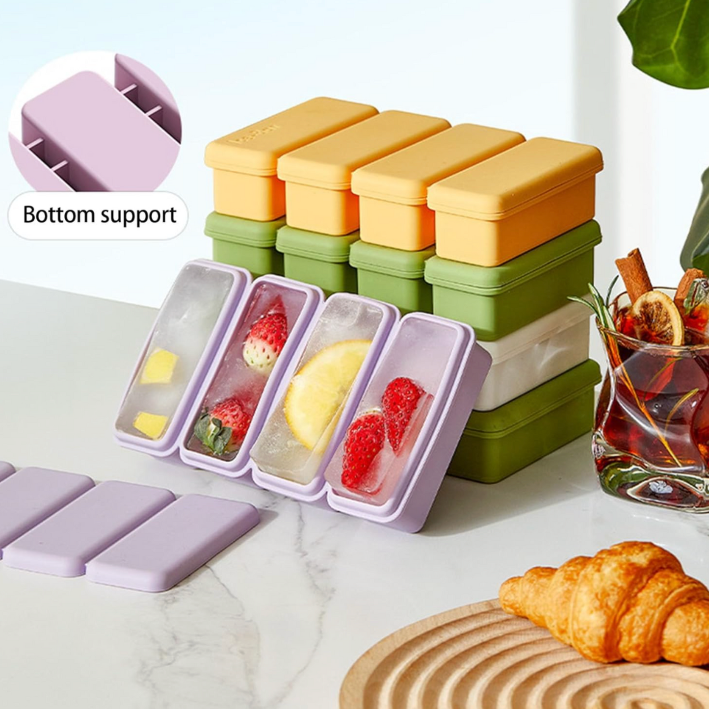4-Compartment Silicone Ice-Bar Tray with Lid