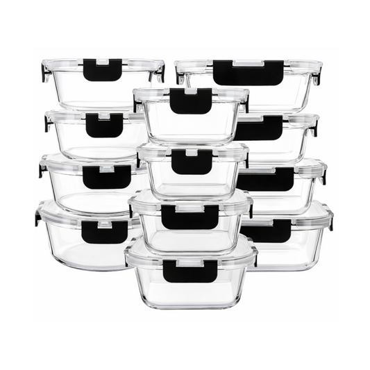 12-Piece Airtight Glass Food Storage Containers with Clip Lock Lids