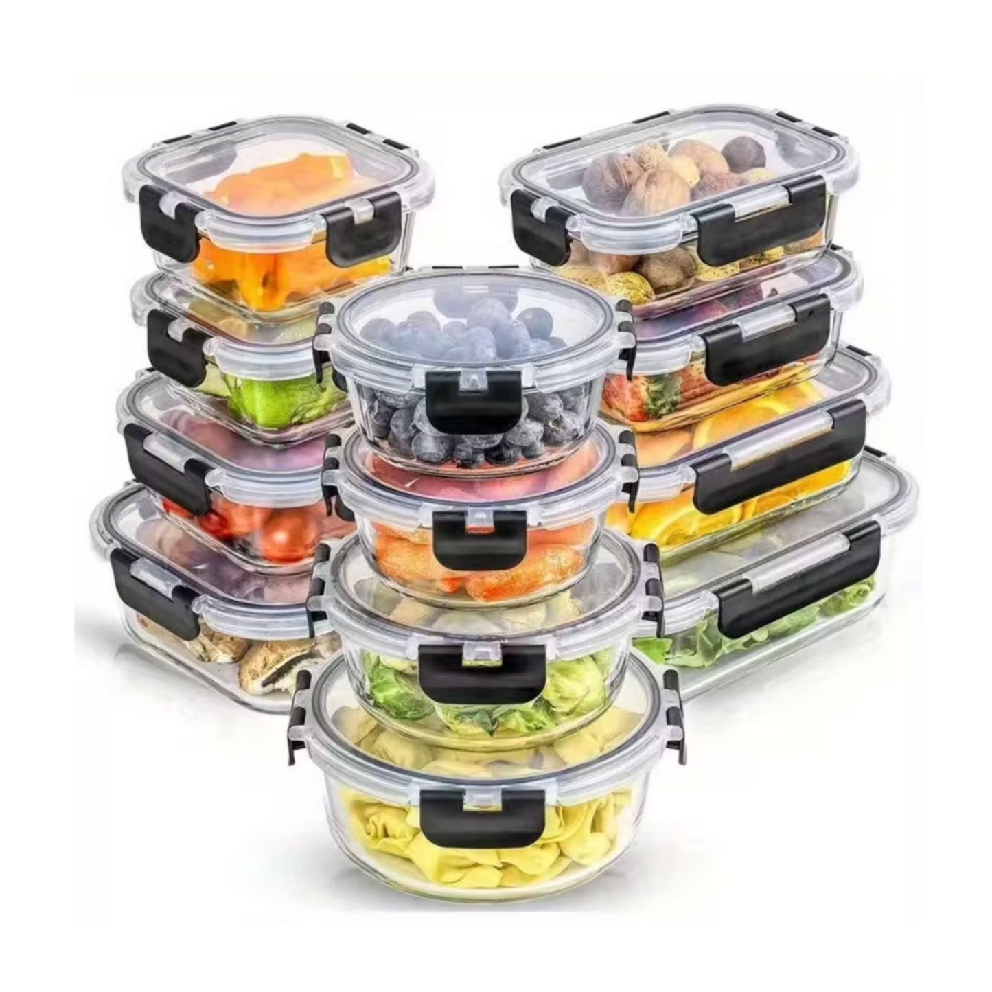 12-Piece Airtight Glass Food Storage Containers with Clip Lock Lids