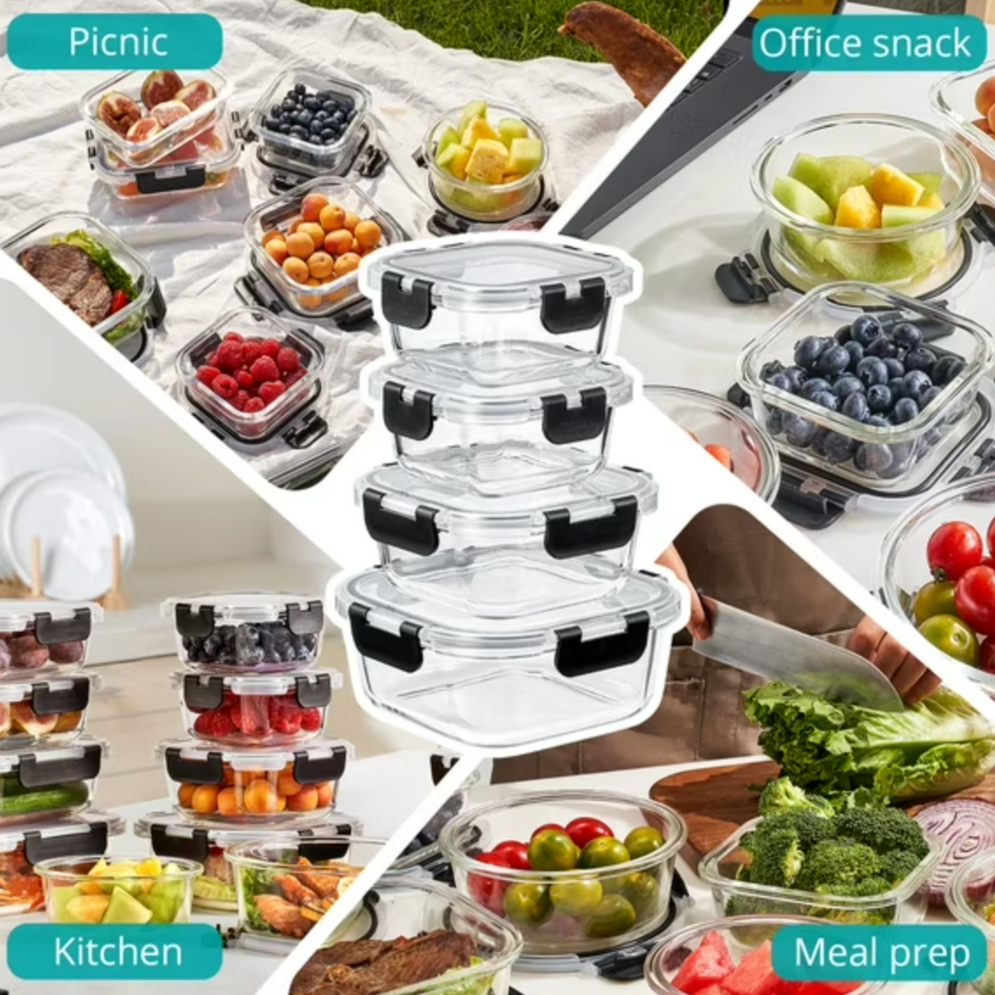 12-Piece Airtight Glass Food Storage Containers with Clip Lock Lids