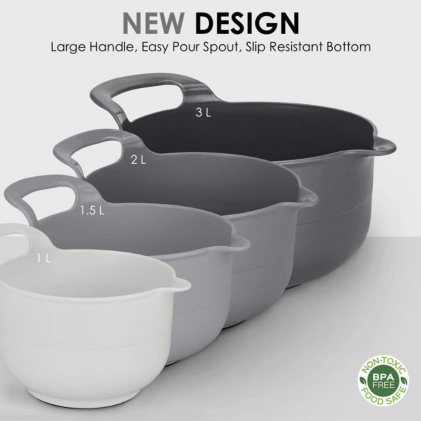 4-Piece Nesting Mixing Bowl Set with Pour Spout & Handles