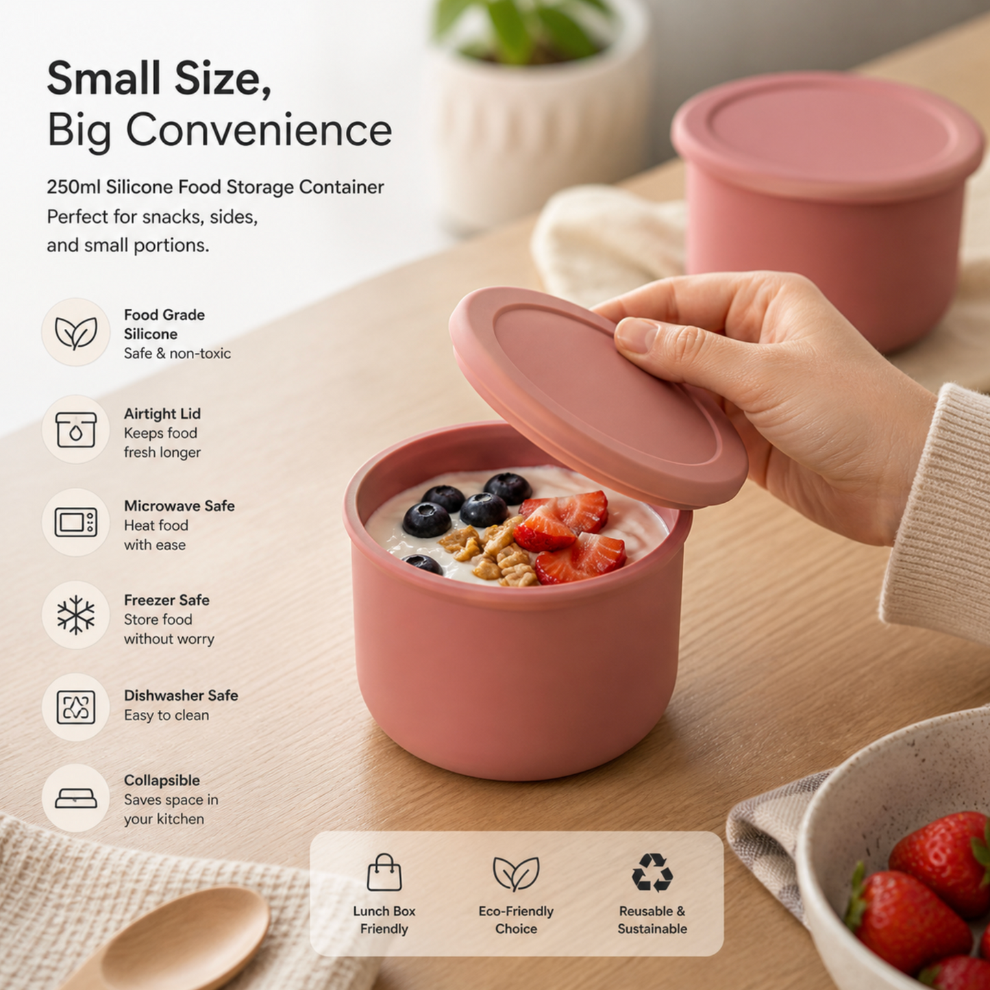 250ml Silicone Food Storage Container with Lid