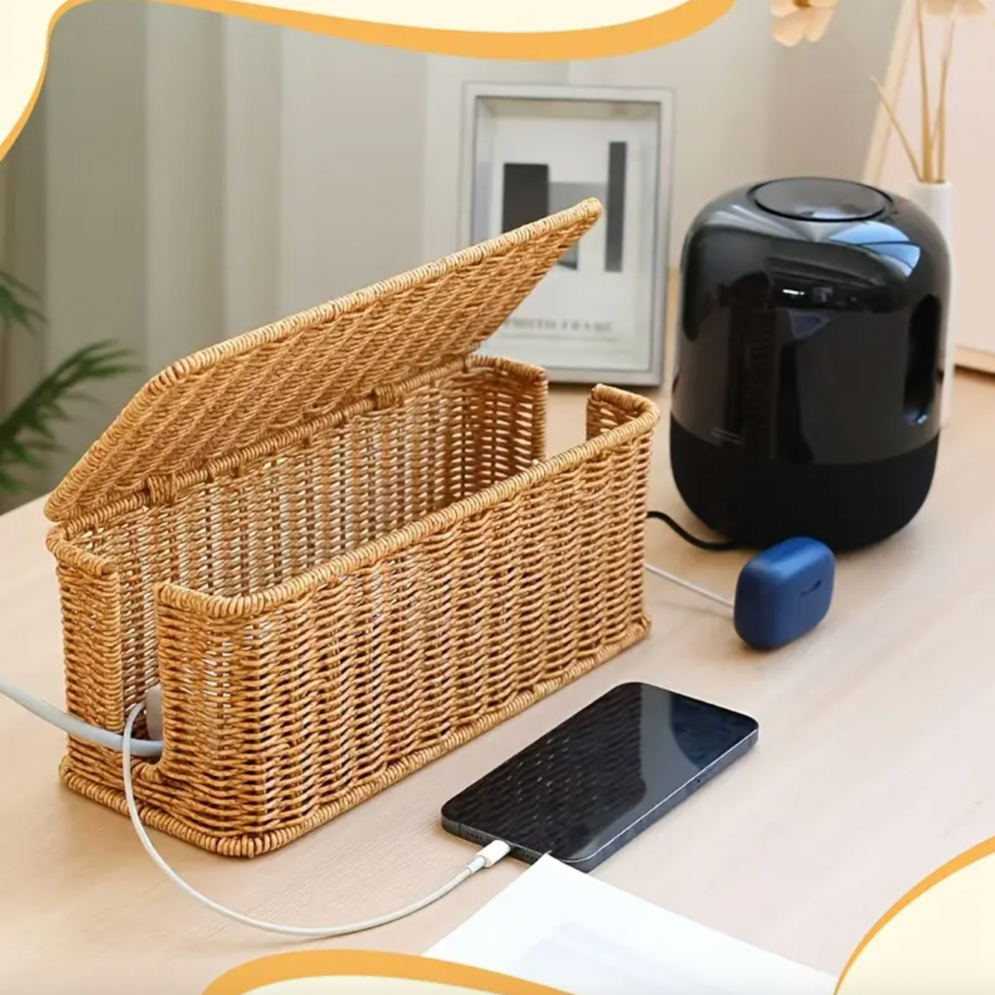 Rattan Cable Management & Storage Box