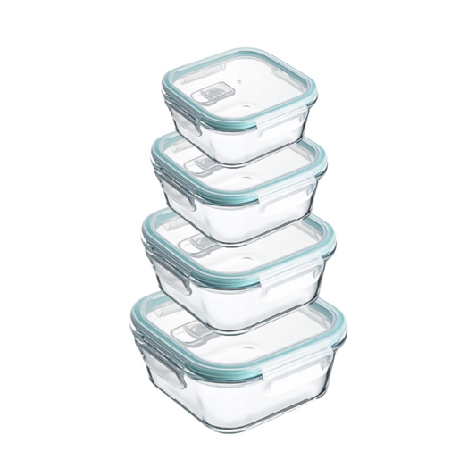 Set of 4 Leak-Proof Glass Food Containers - Square