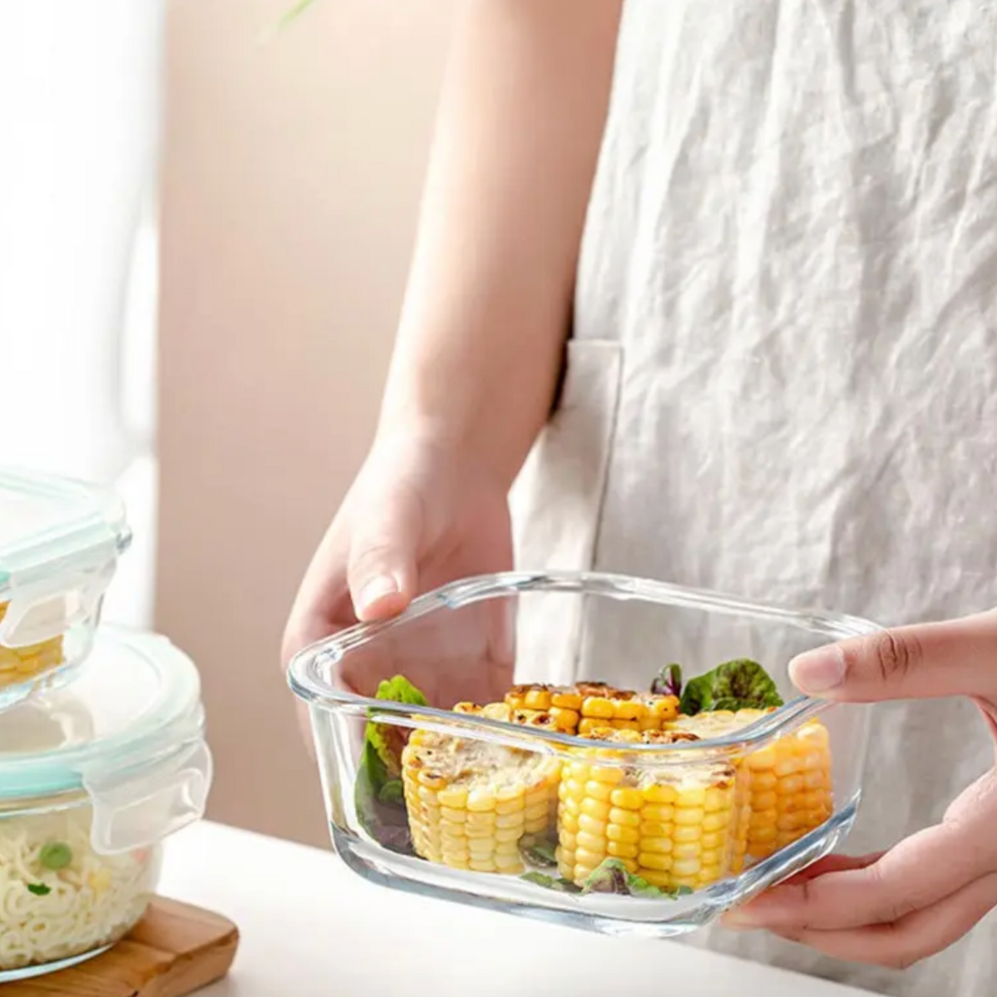 Set of 4 Leak-Proof Glass Food Containers - Square