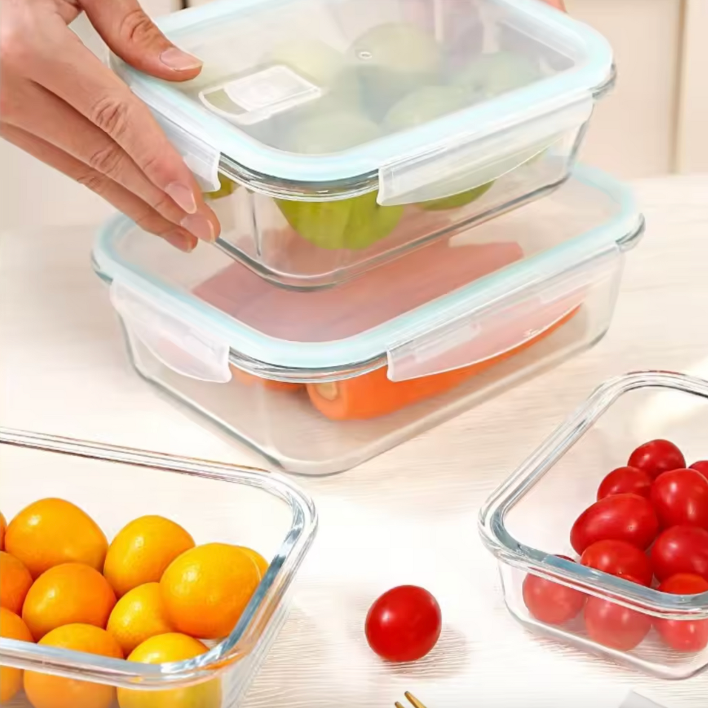 Set of 4 Leak-Proof Glass Food Containers - Rectangle