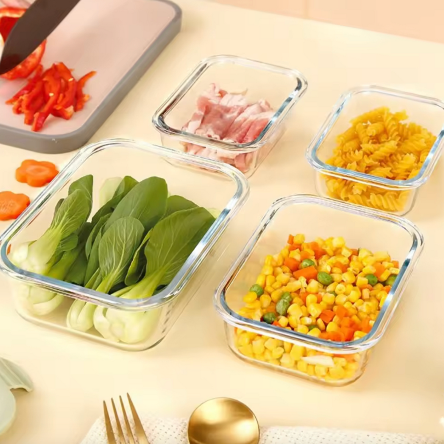 Set of 4 Leak-Proof Glass Food Containers - Rectangle
