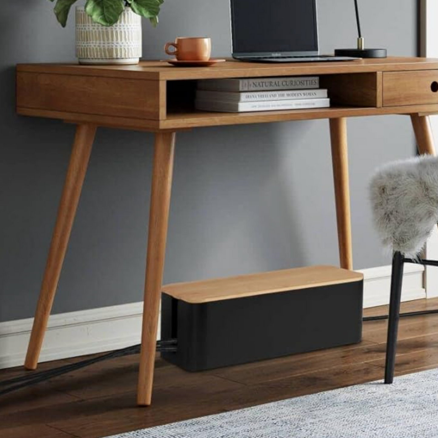 Set of 3 Cable Management & Organiser Boxes with Bamboo Lids