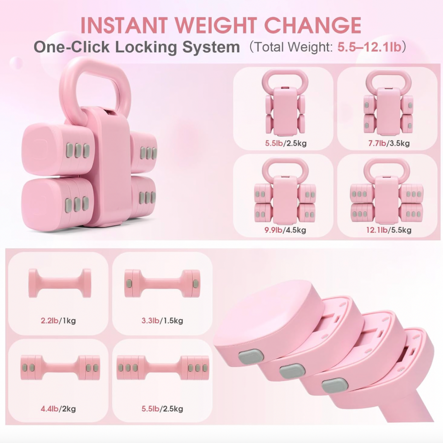 2-In-1 Adjustable Kettlebell and Dumbbell Set