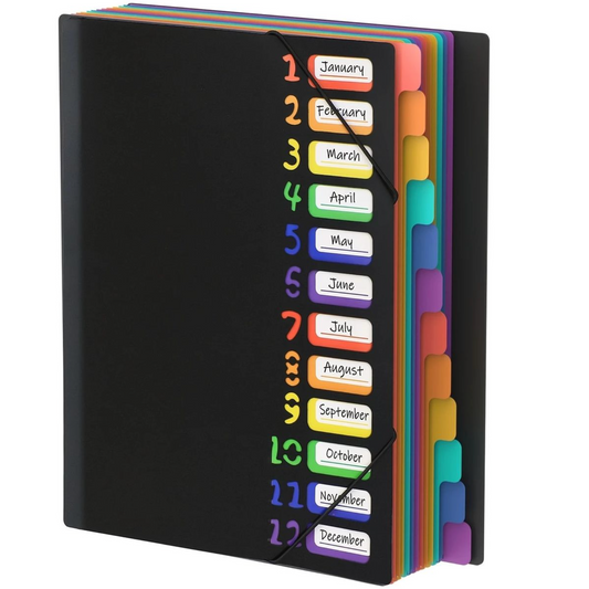 Colour-Coded 12-Pocket Expanding File with Customisable Tabs