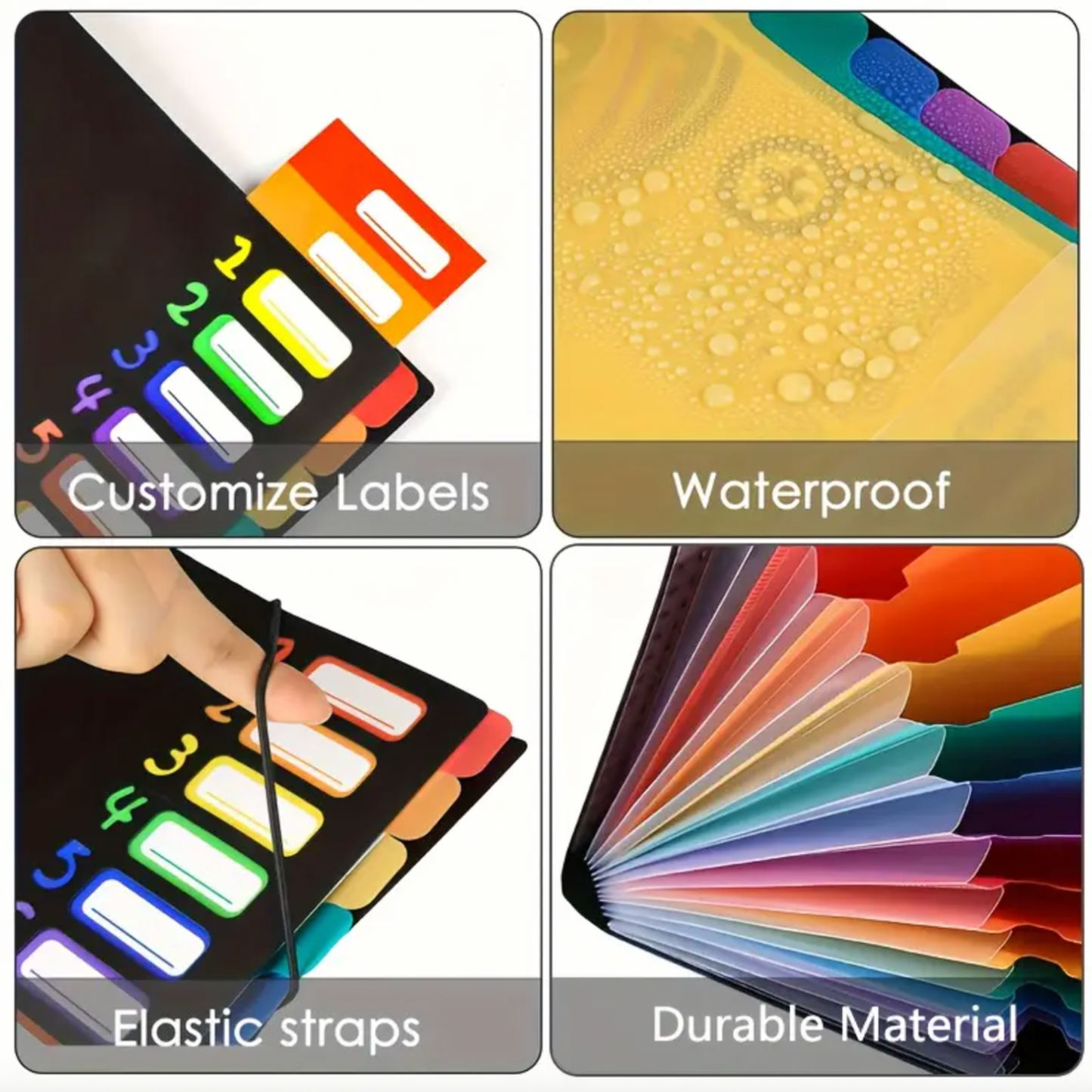 Colour-Coded 12-Pocket Expanding File with Customisable Tabs