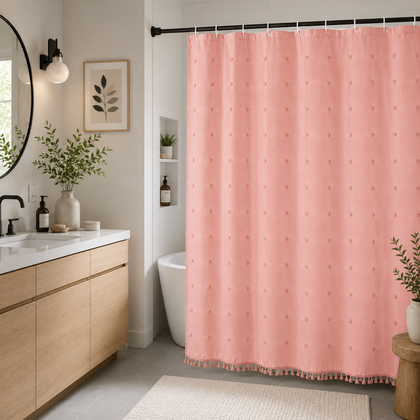 Bohemian Inspired Shower Curtain with Hooks - 180 x 180cm