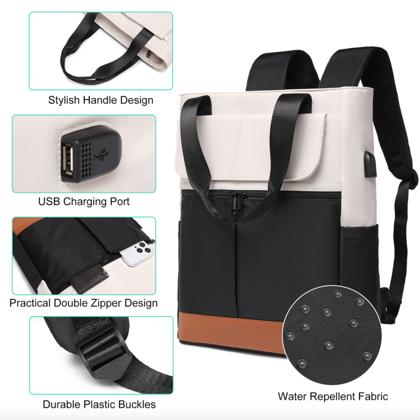 Convertible Backpack and Tote with USB Charging