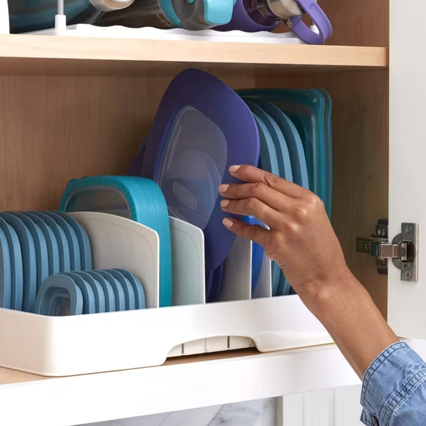 Adjustable Food Storage Container Lid Organiser with 8 Dividers