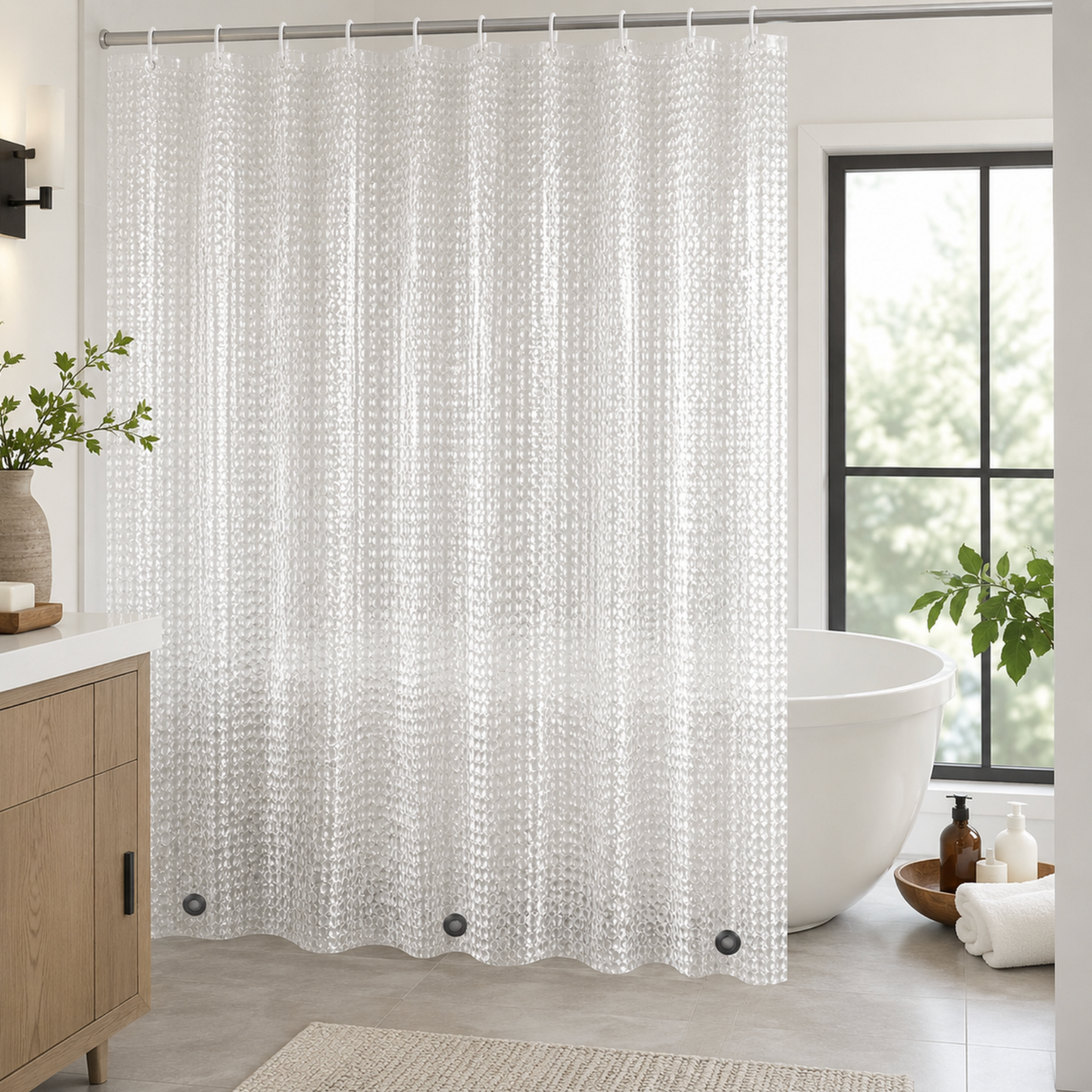 3D Shower Curtain with Weighted Magnets & Hooks - 180 x 180cm