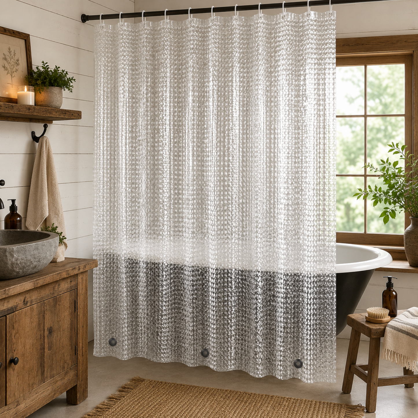 3D Shower Curtain with Weighted Magnets & Hooks - 180 x 180cm