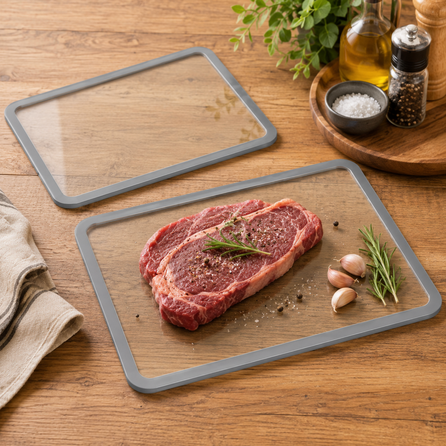 Set of 2 Glass Cutting Boards with Non-Slip Rubber Edges