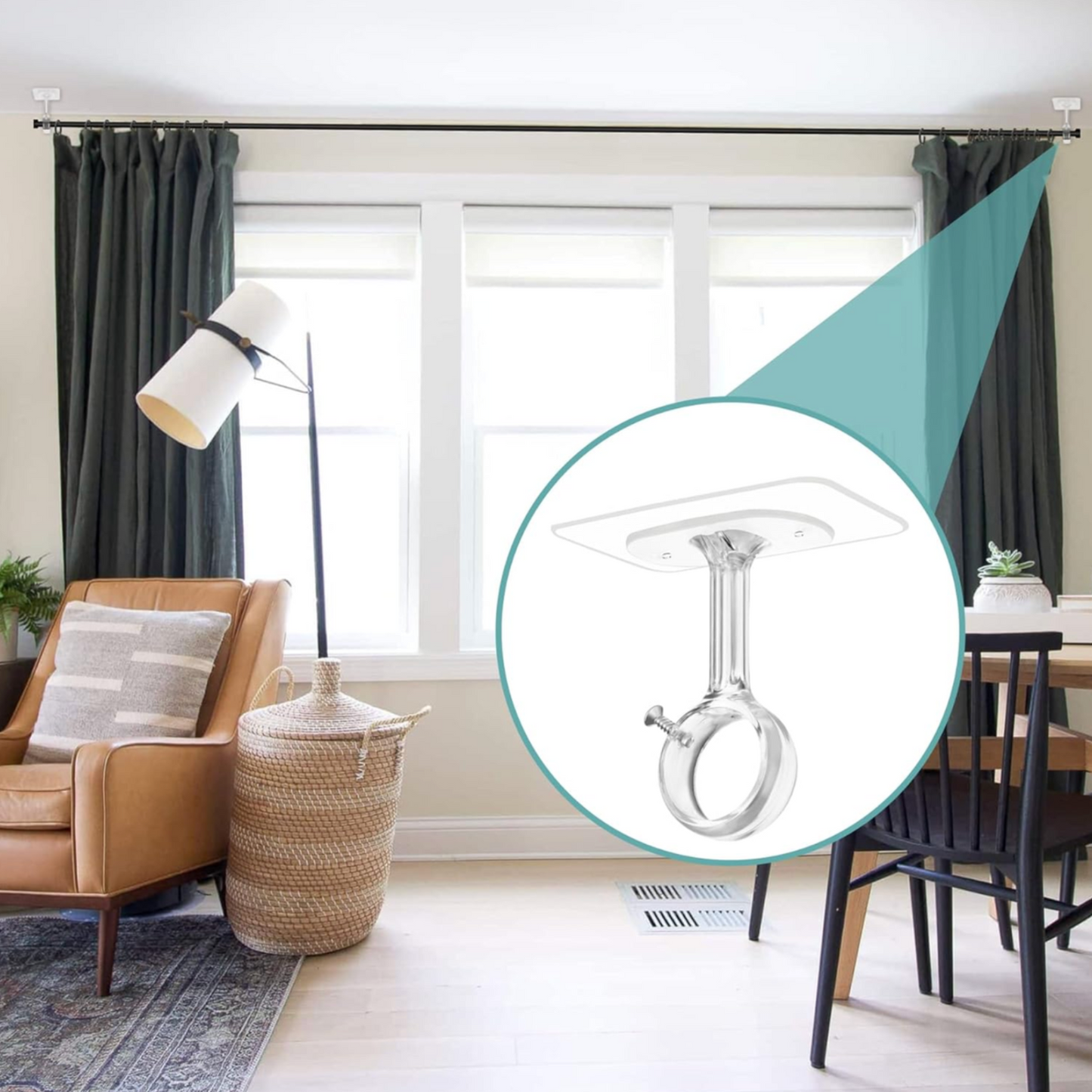 Self-Adhesive Ceiling Curtain Rod Hooks - 2 Pack
