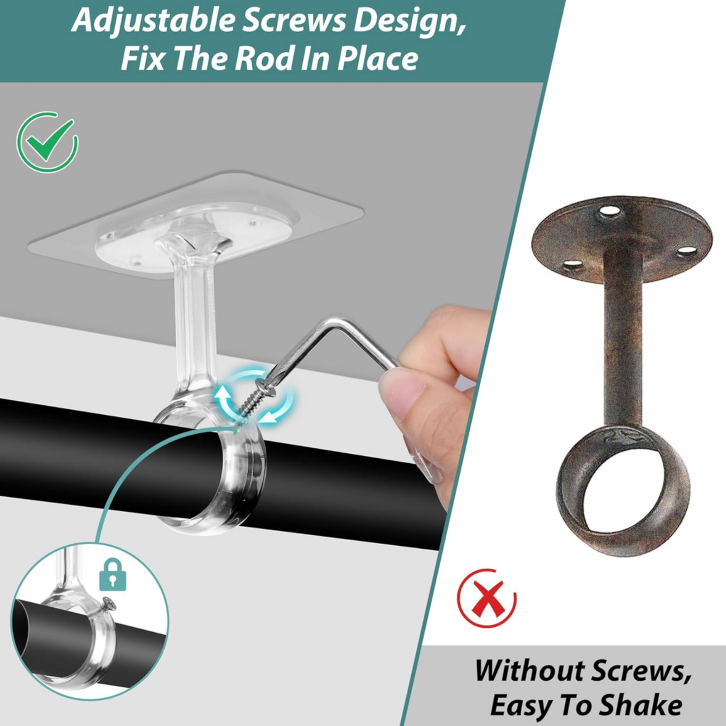 Self-Adhesive Ceiling Curtain Rod Hooks - 2 Pack