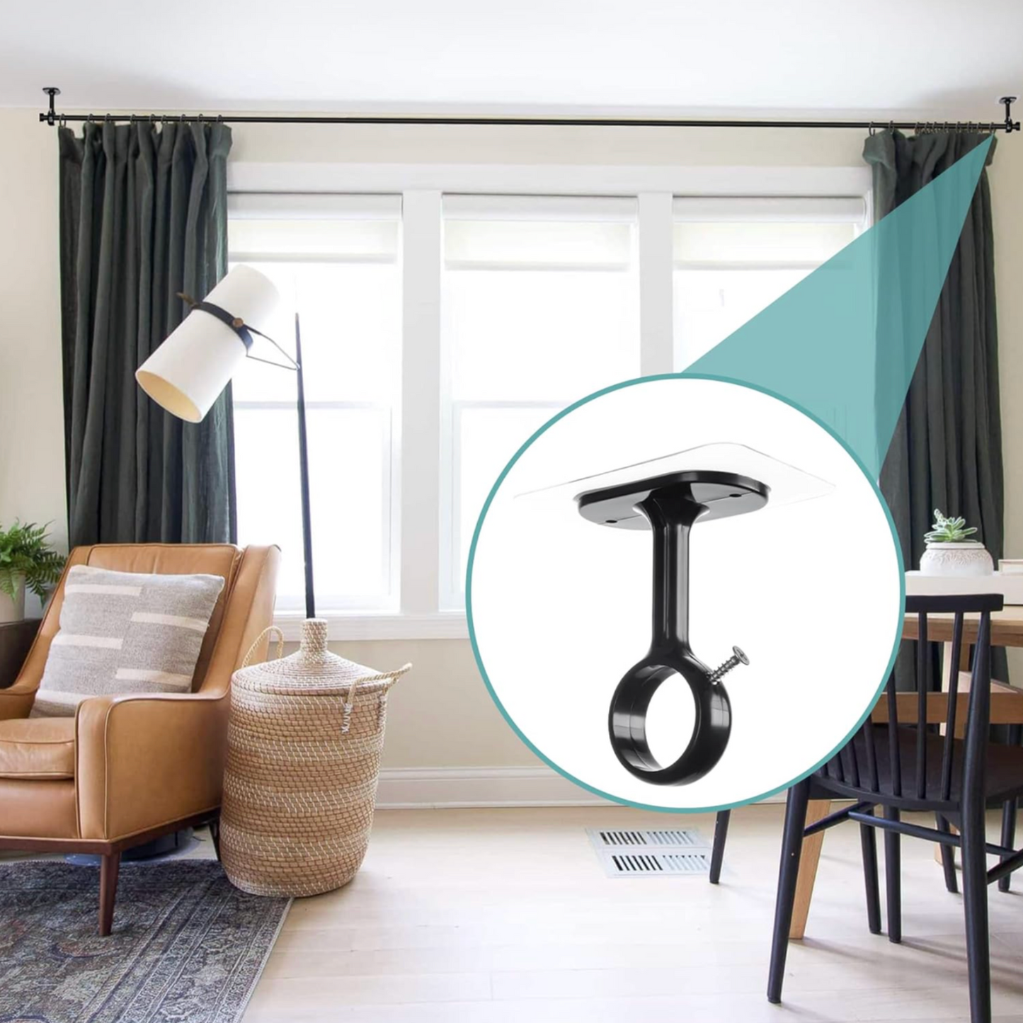 Self-Adhesive Ceiling Curtain Rod Hooks - 2 Pack