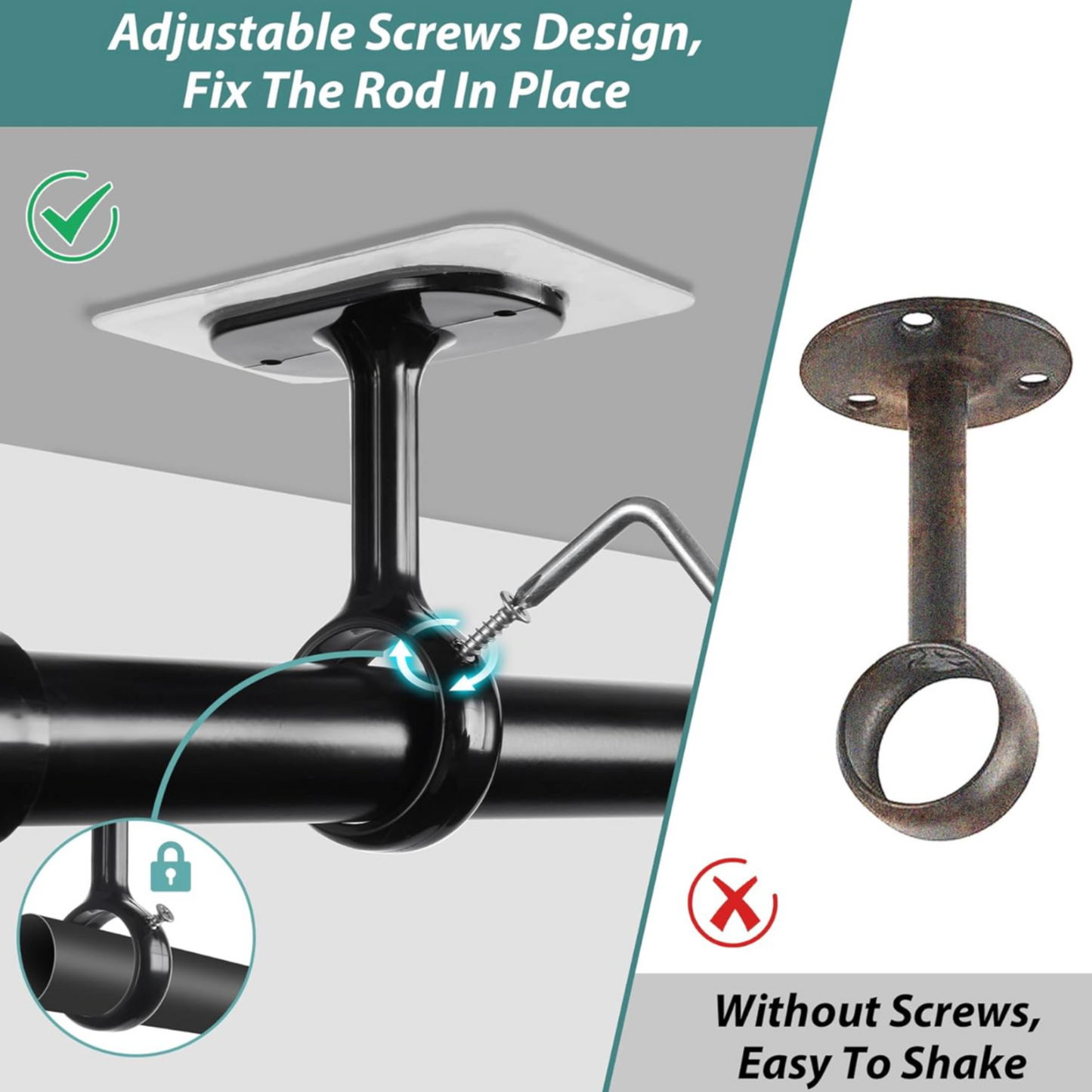 Self-Adhesive Ceiling Curtain Rod Hooks - 2 Pack