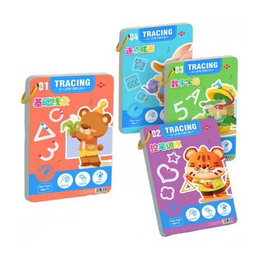 4-Piece Reusable Trace & Learn Activity Workbook Set for Kids
