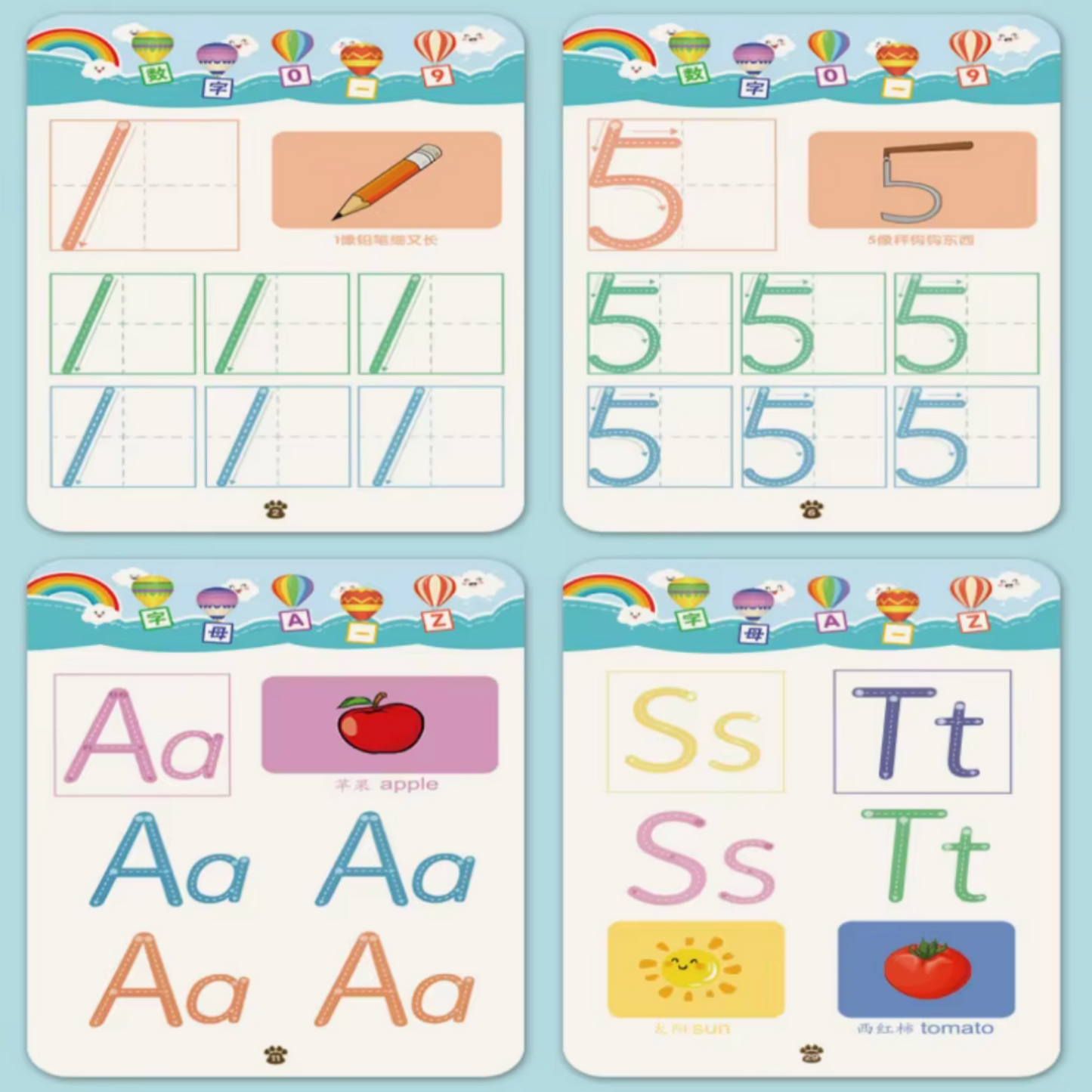 4-Piece Reusable Trace & Learn Activity Workbook Set for Kids