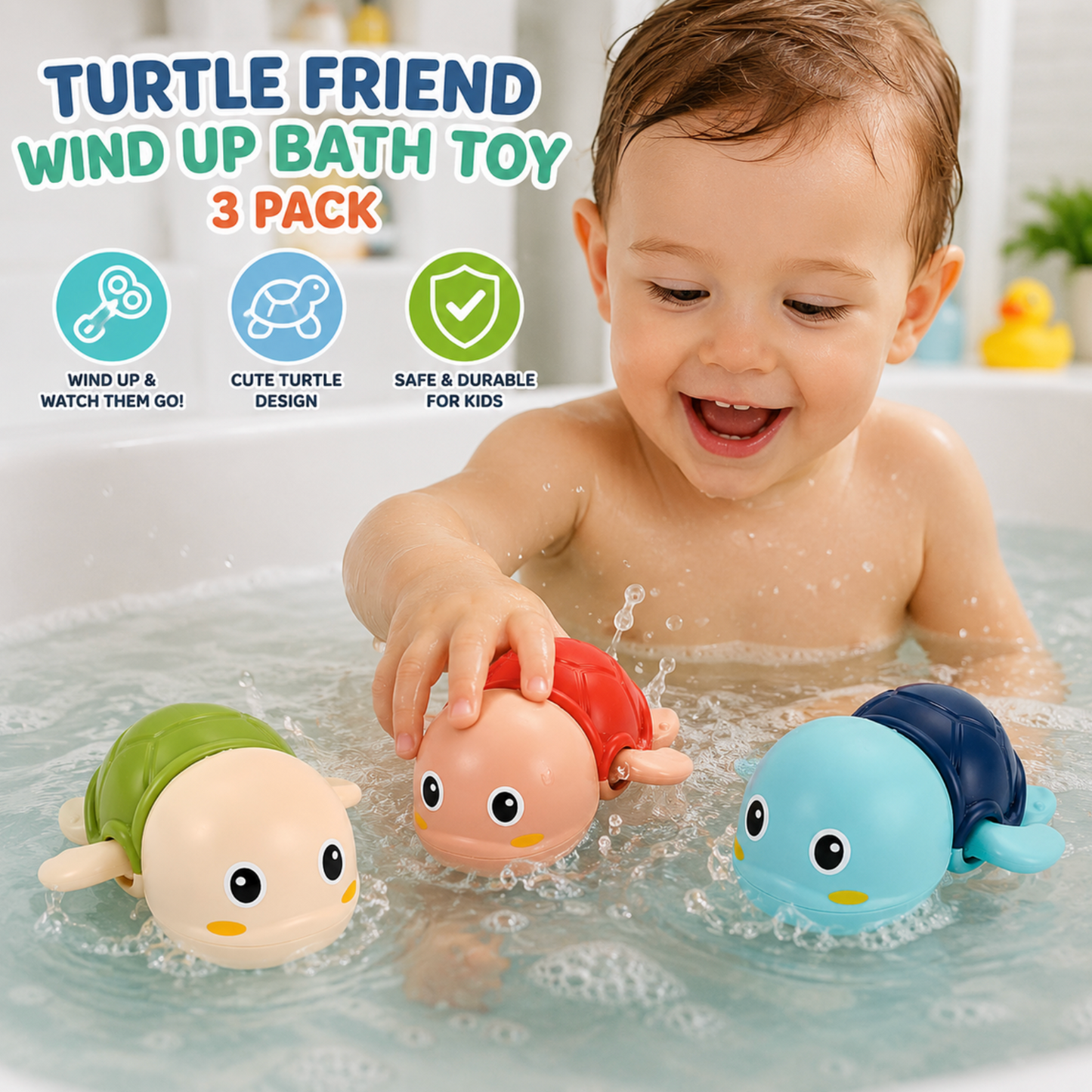Turtle Friend Wind Up Bath Toy - 3 Pack