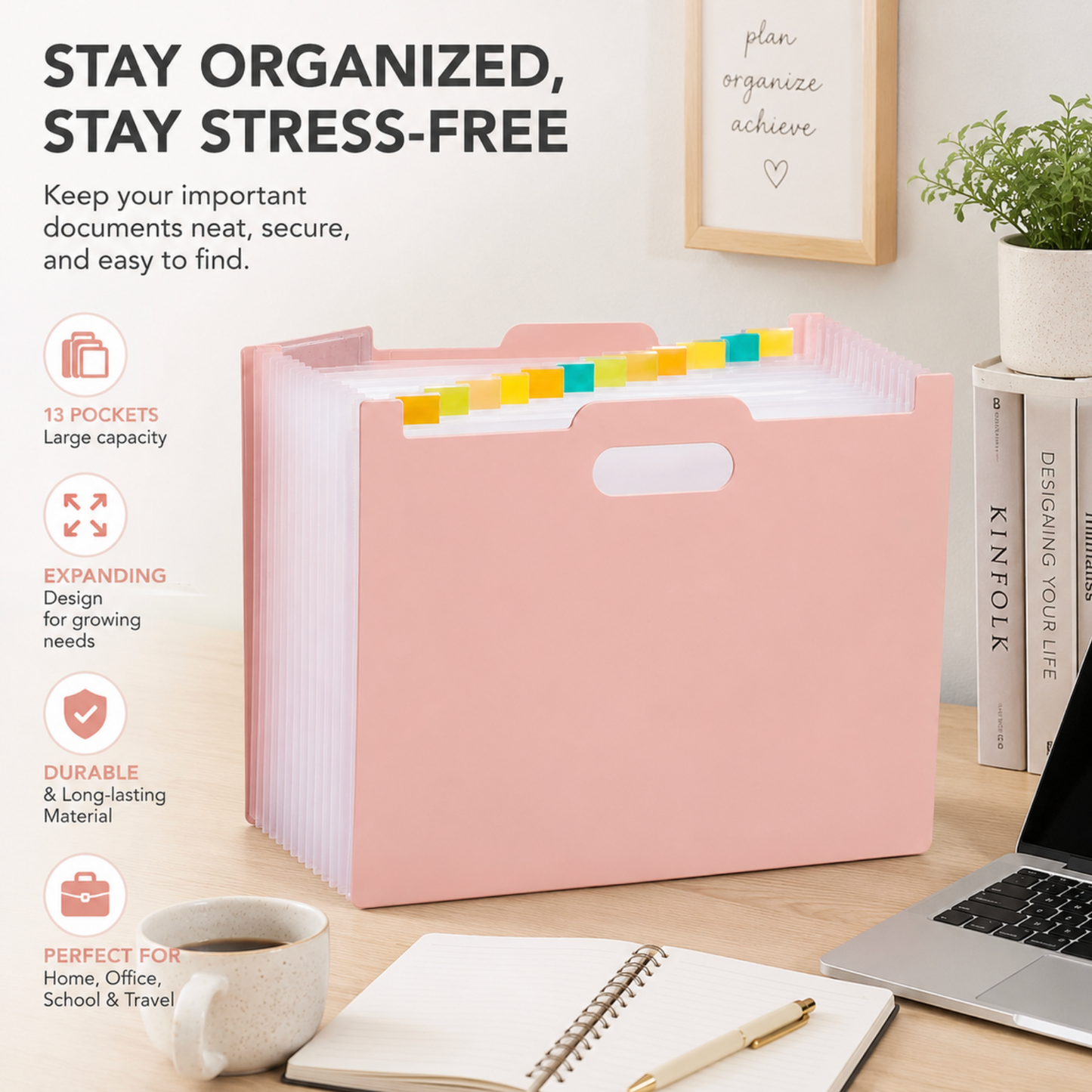 A4 Expandable File Organiser with 13 Pockets & Carry Handle