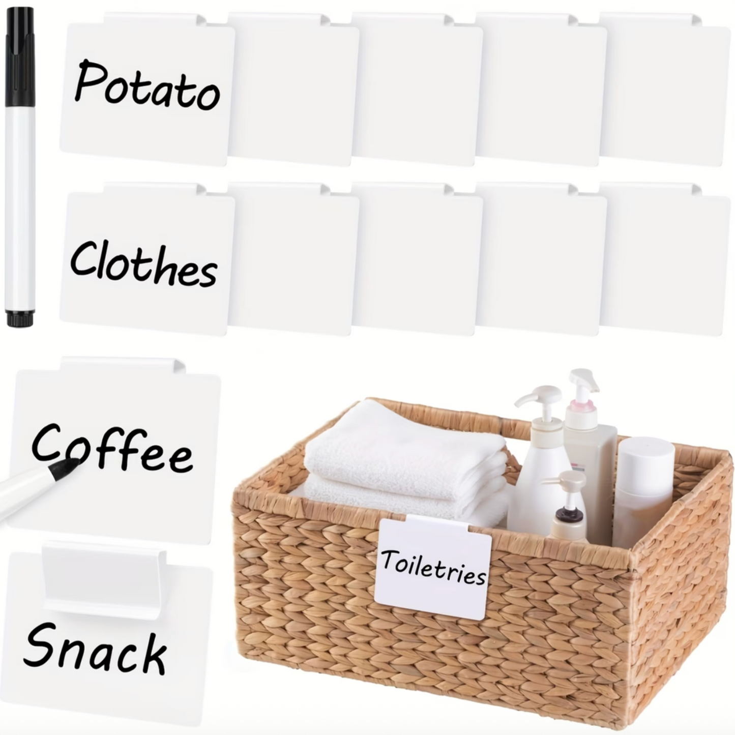 30 Piece Reusable Clip-On Label Set with Chalk Pens