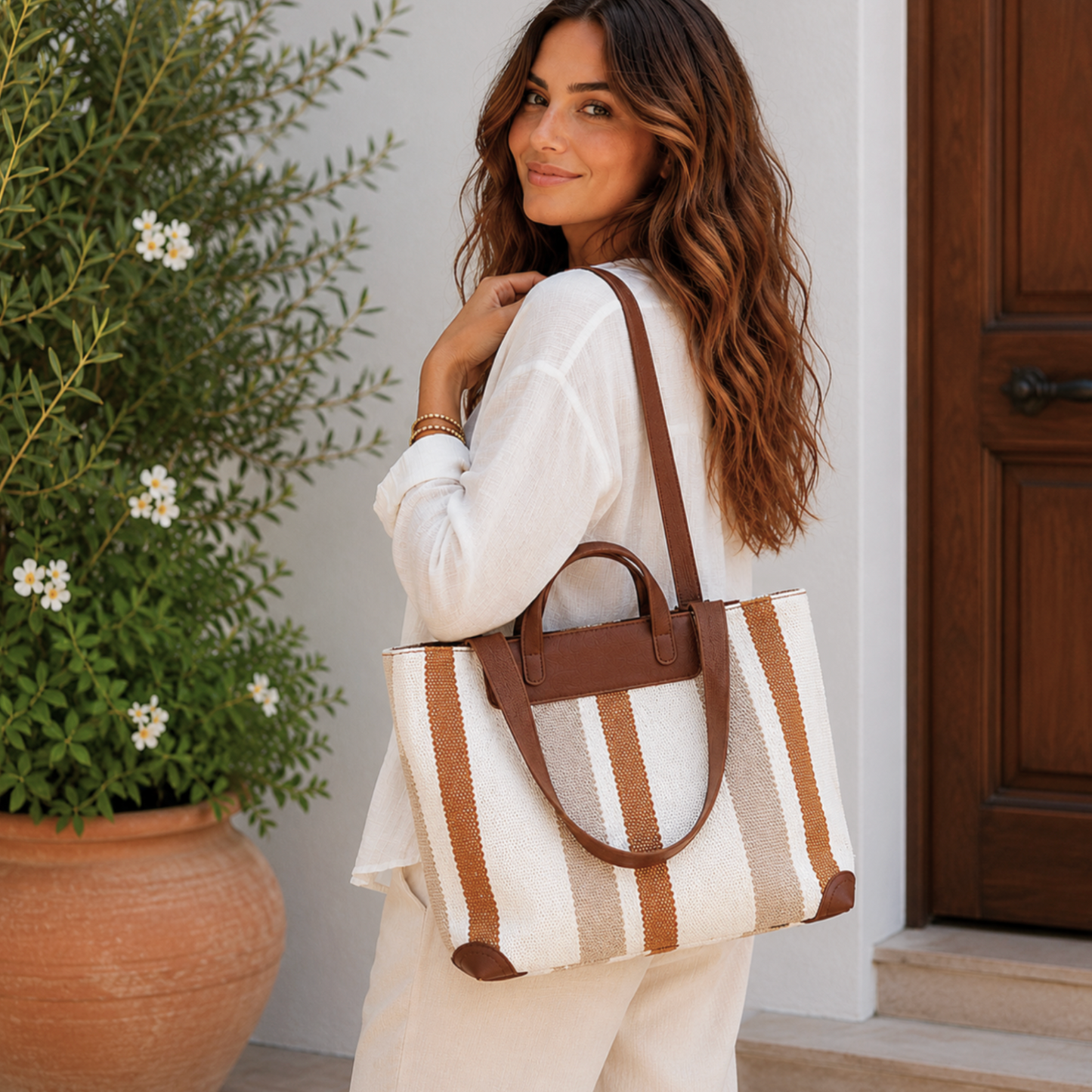 Striped Daily Tote Handbag