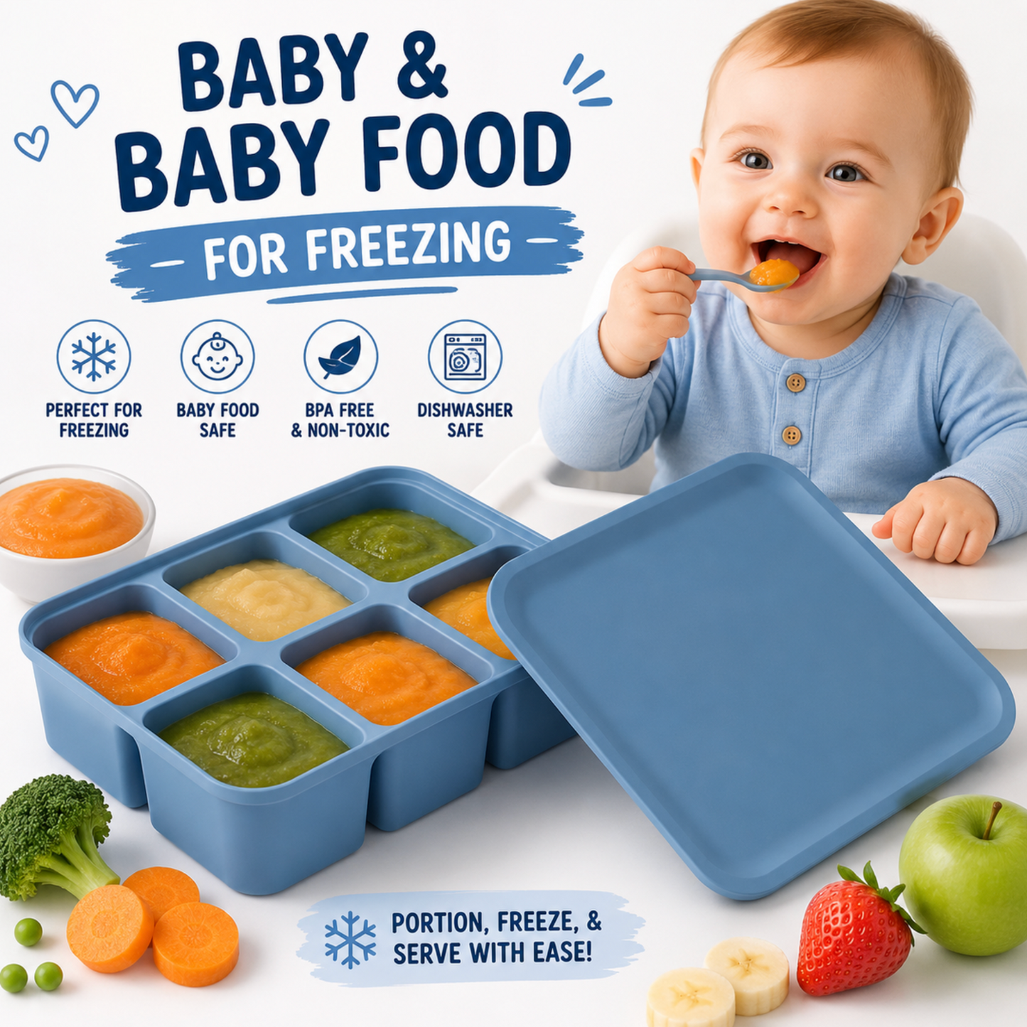6-Compartment Silicone Freezer Tray For Baby Food With Lid