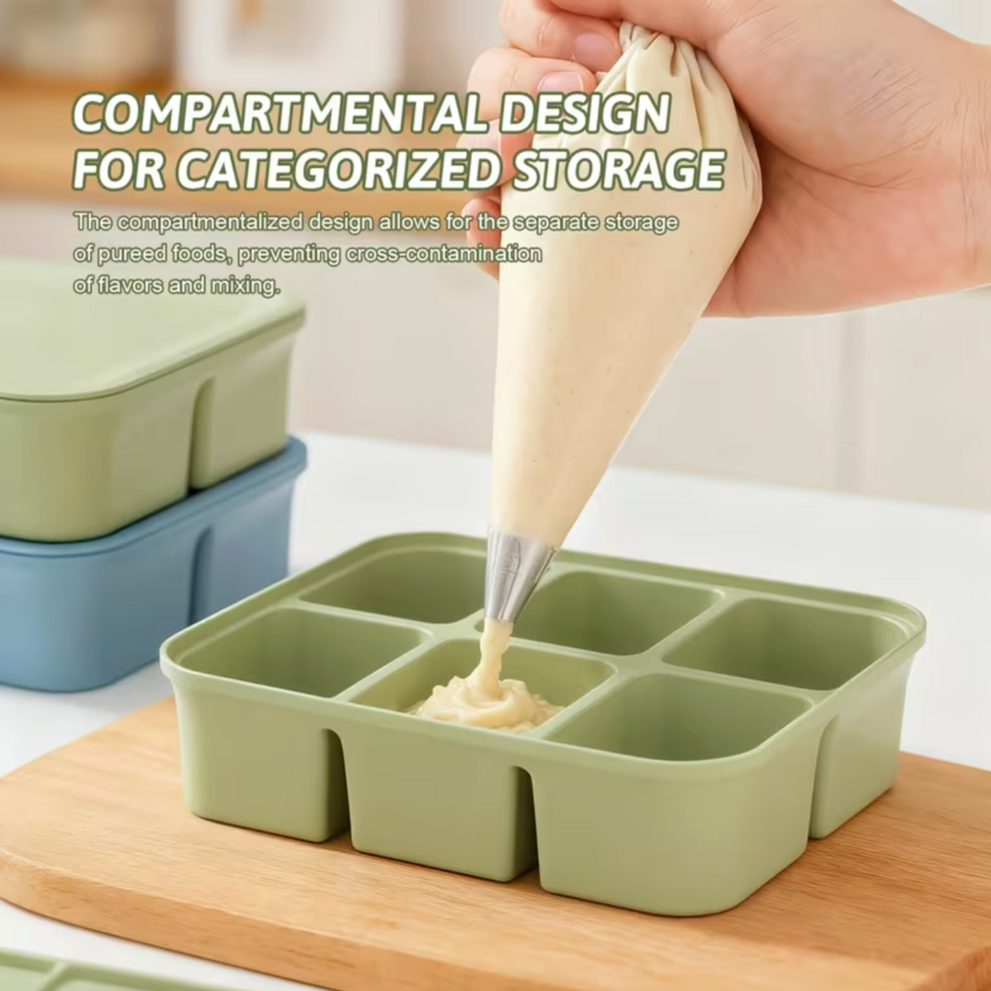 6-Compartment Silicone Freezer Tray For Baby Food With Lid